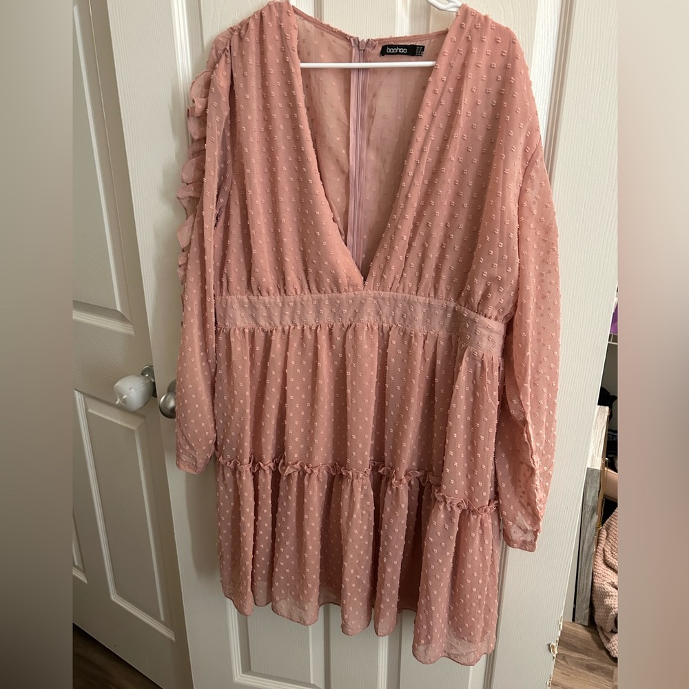 BooHoo plus size ruffle chiffon skater dress